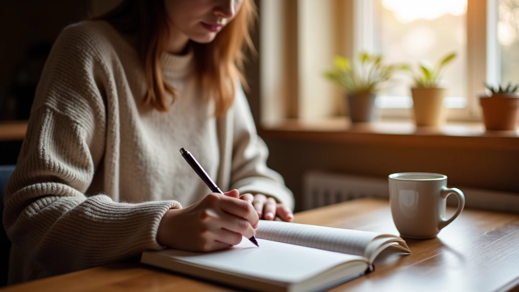 Person skriver dagbog eller noter, reflekterer over sociale forbindelser og relationer