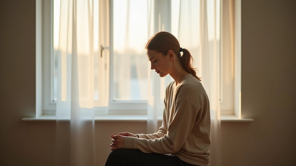 Person der mediterer ved vindue i fredelig omgivelse